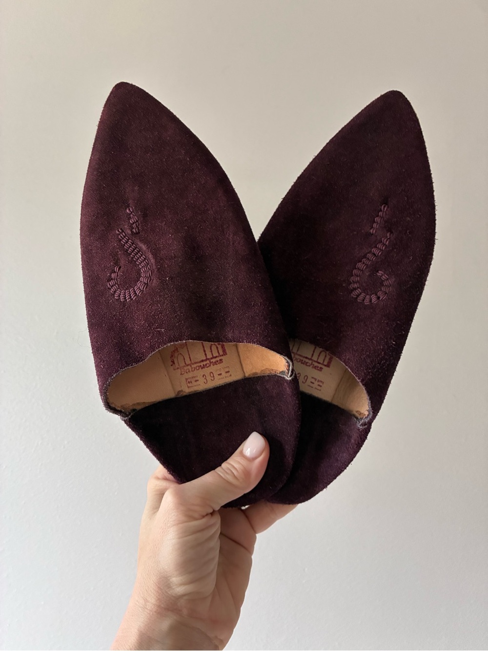 Pointed Moroccan Suede Slip-On Flats in Deep Burgundy